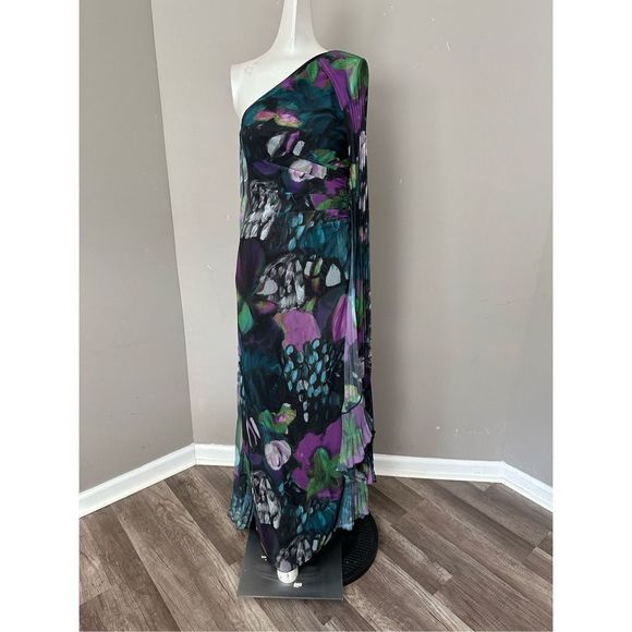 Ungaro Abby Side-Slit One-Shoulder Cape Gown size 12 - Picture 2 of 11
